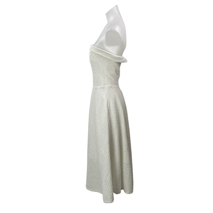 Midinette White Textured Strapless Bandeau Pleated Fit & Flare Midi Dress Size M