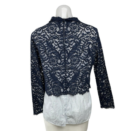 Sandro Cindel Floral Lace Stripe Poplin Shirt  Long Sleeve Layered Blouse Top 2