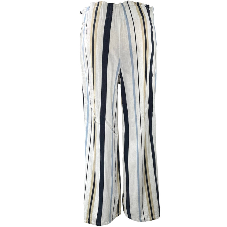 Sincerely Jules Multicolor Linen Striped Wide Leg High Waist Trousers Pants Sz M