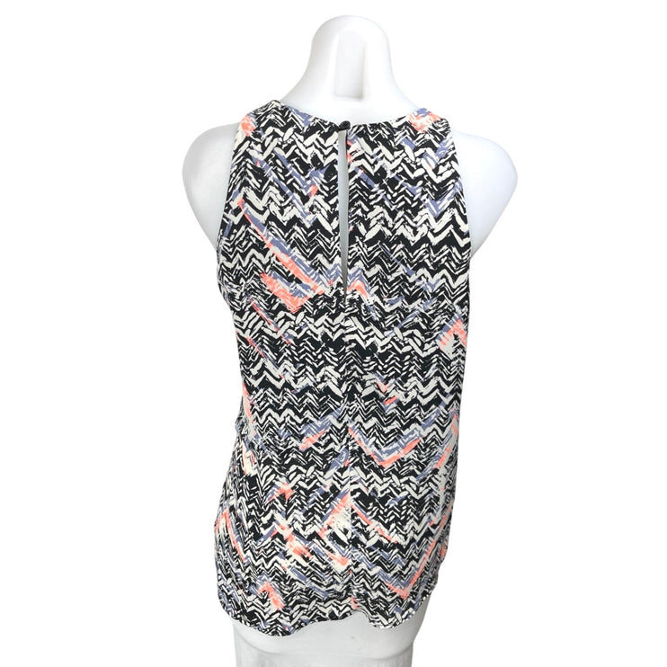 Aqua Black Multicolor Chevron Sleeveless Cami Camisole Slit Tunic Tank Top Sz S