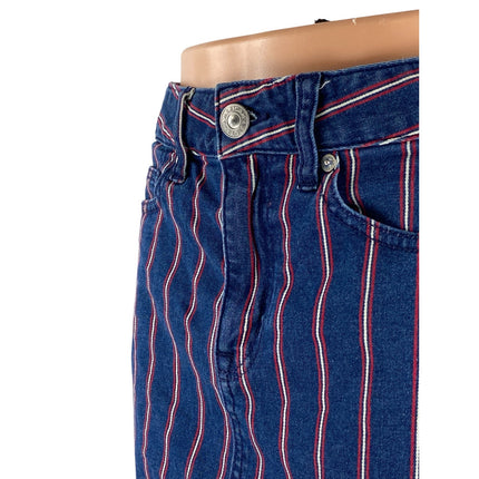 American Eagle Super Stretch Blue Striped Frayed Mini Denim Jean Shorts Size 2