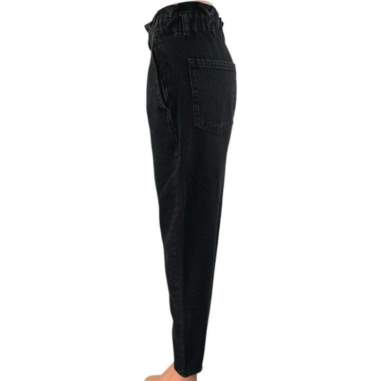 Zara Womens Black High Waisted Tapered Barrel Casual Cropped Denim Jeans Size 0