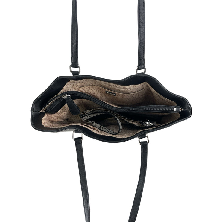 Guess Gray Black Monogram Jacquard Logo Removable Pouch Shopper Tote Bag OS