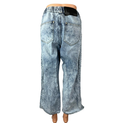One Teaspoon Women's Studded Distressed High Rise Wide Leg Denim Jeans Pants XS