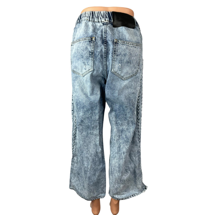 One Teaspoon Women's Studded Distressed High Rise Wide Leg Denim Jeans Pants XS
