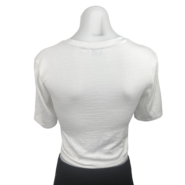 Aritzia Wilfred Free White Crew Neck Knot Front Cropped T Shirt Tee Top Size S