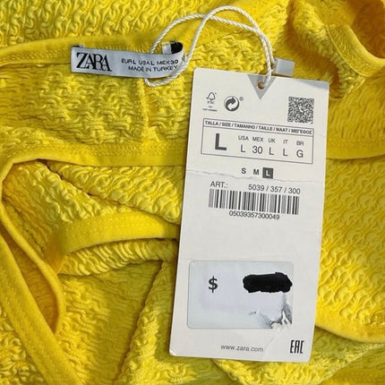 NEW Zara Bright Yellow Plunge Sleeveless Textured Open Back Romper Shorts Size L