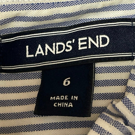 Lands' End Blue White Pinstripe Long Sleeves Ruffles Button Down Shirt Top Sz 6