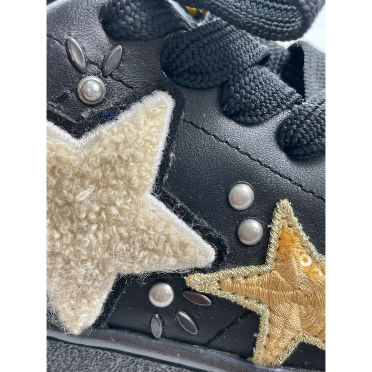 COACH Womens Black Floral Star Patches Sherpa Lace Up Low Top Sneakers Shoes 6.5