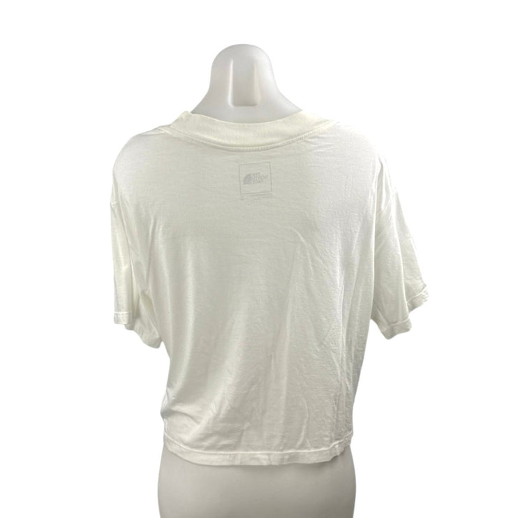 The North Face Women's White Beige Logo Short Sleeve Crop T Shirt Tee Top Size M