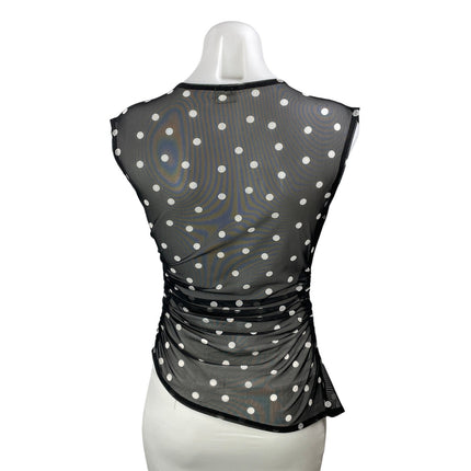 Abercrombie & Fitch Women's Black Sleeveless Polka Dot Draped Mesh Blouse Top XS