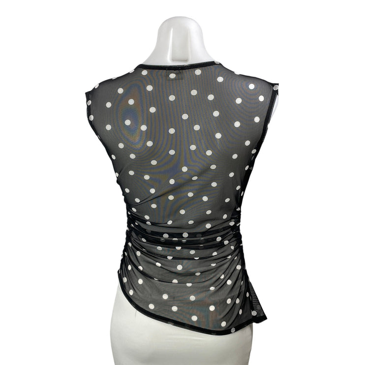Abercrombie & Fitch Women's Black Sleeveless Polka Dot Draped Mesh Blouse Top XS