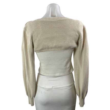 Zara Women's Beige Long Sleeve Ribbed Knit Crew Shrug Bolero Crop Top Size S