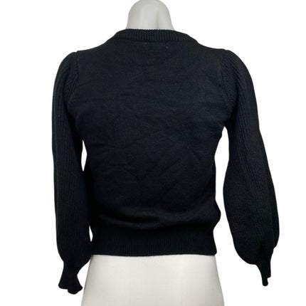 Lush Women's Black Long Balloon Sleeve Crew Neck Pullover Sweater Top Size S