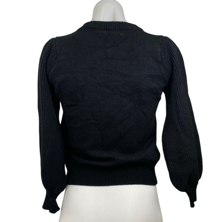 Lush Women's Black Long Balloon Sleeve Crew Neck Pullover Sweater Top Size S