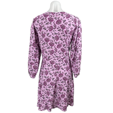 Ann Taylor LOFT Purple Floral Long Puff Sleeve V Neck A Line Mini Dress Size L