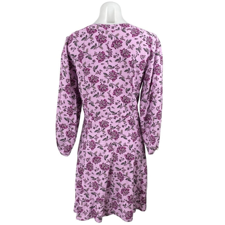 Ann Taylor LOFT Purple Floral Long Puff Sleeve V Neck A Line Mini Dress Size L