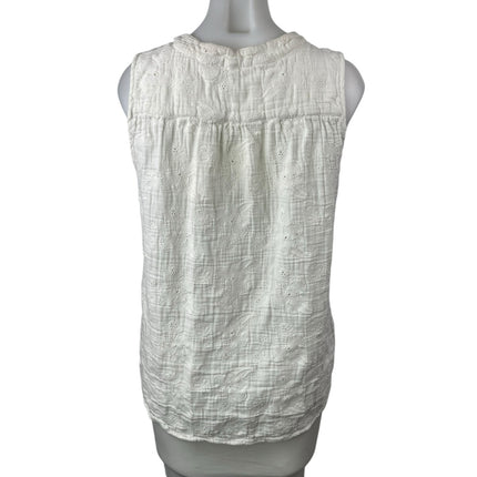 CP Shades Women's White Floral Embroidered Notch V Neck Tank Blouse Top Size S
