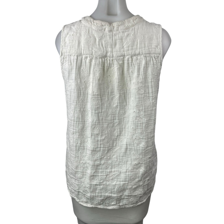 CP Shades Women's White Floral Embroidered Notch V Neck Tank Blouse Top Size S
