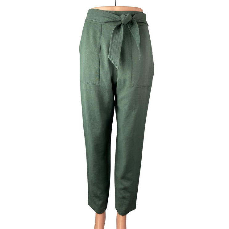 Leith Women's Green Bow Tie Knot High Waisted Straight Trousers Pants Size XS