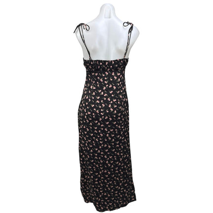 Urban Outfitters Kiss The Sky Black Floral Slit Bustier Cami Midi Slip Dress XS