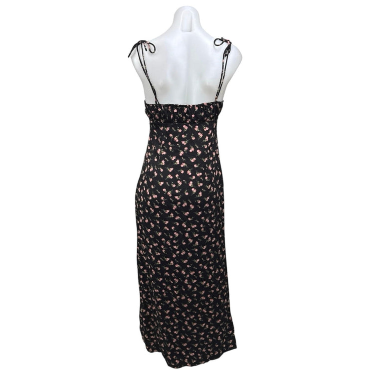 Urban Outfitters Kiss The Sky Black Floral Slit Bustier Cami Midi Slip Dress XS