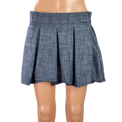 Love 83 Love Yourself Women's Blue Chambray Pleated Flared Mini A-line Skirt L