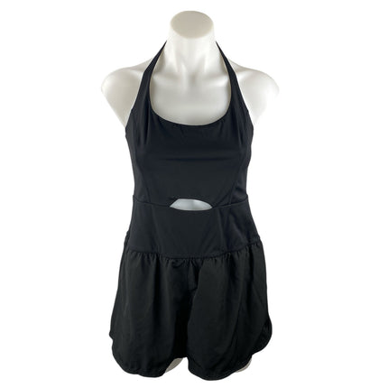 Anrabess Black Sleeveless Halter Cutout Tennis Golf Athletic Romper Shorts Sz M