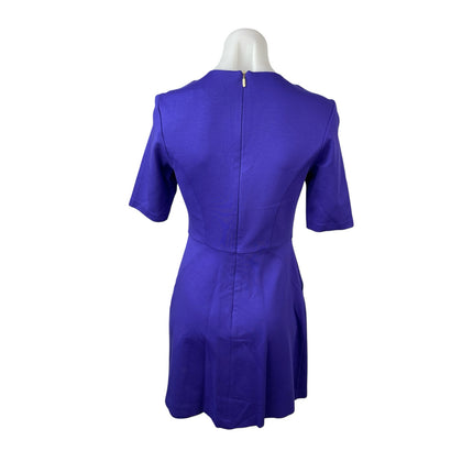 Trina Turk Women's Blue Short Sleeve V Neck Pocket Beaded A Line Mini Dress Sz M