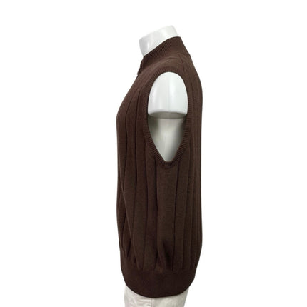 Reserve Patrick James Brown Knitted Full Zip Sleeveless Sweater Vest Tank Top XL