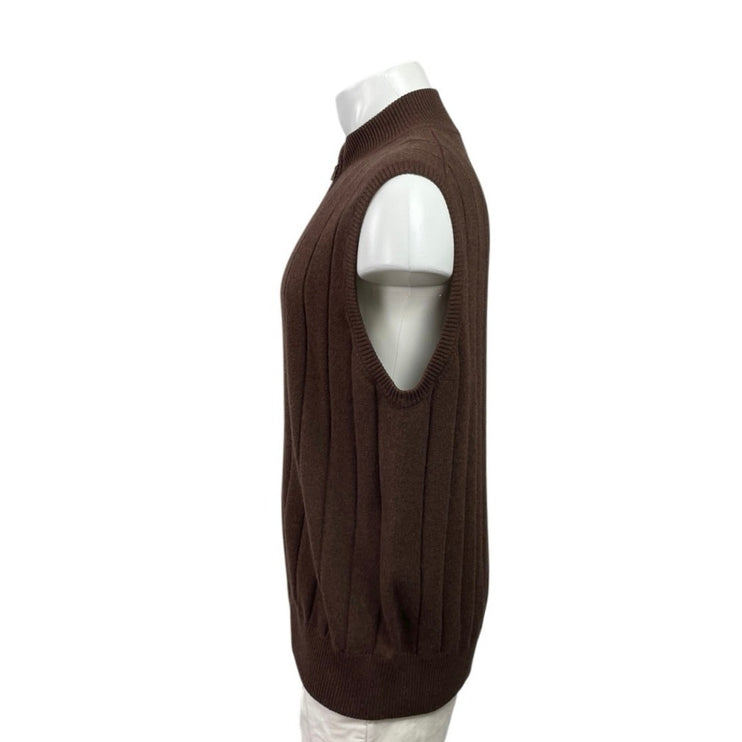 Reserve Patrick James Brown Knitted Full Zip Sleeveless Sweater Vest Tank Top XL