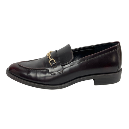 Zara Women's Brown Leather Chain Link Almond Toe Slip On Loafers Shoes Size 10.5