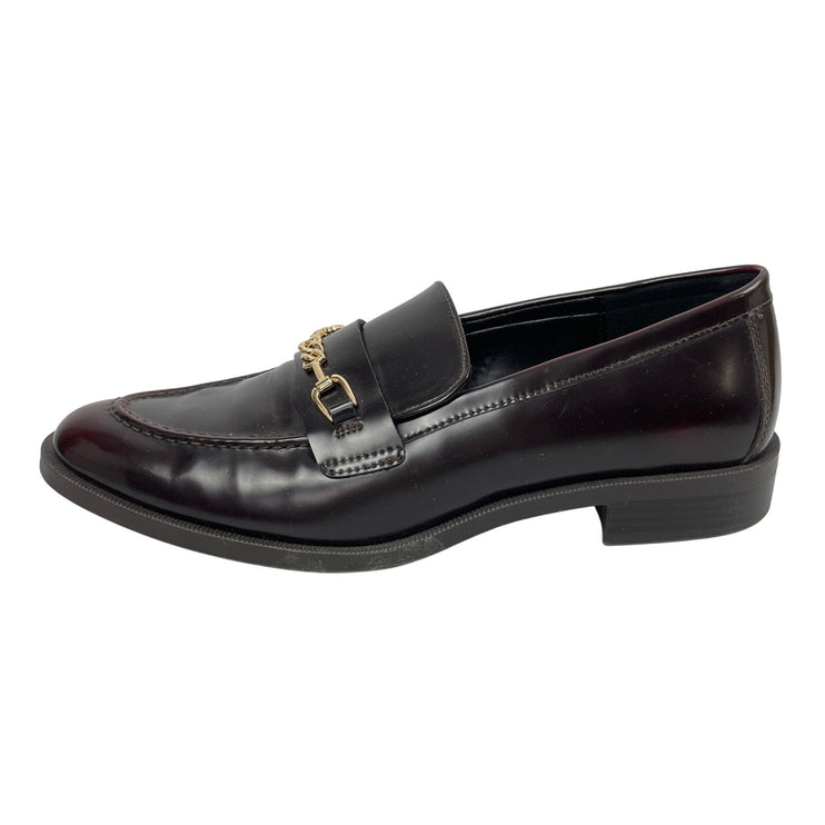 Zara Women's Brown Leather Chain Link Almond Toe Slip On Loafers Shoes Size 10.5