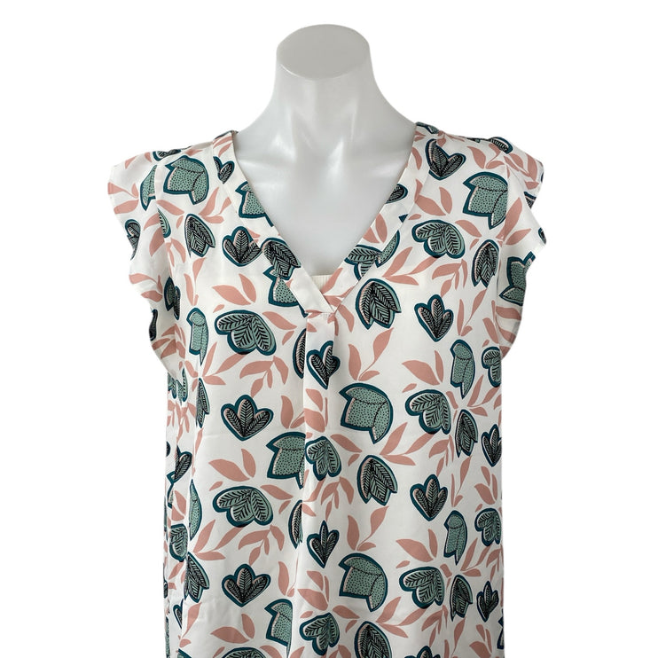 Ann Taylor LOFT Multicolor Floral Leaf Print Sleeveless V-neck Blouse Top Size M