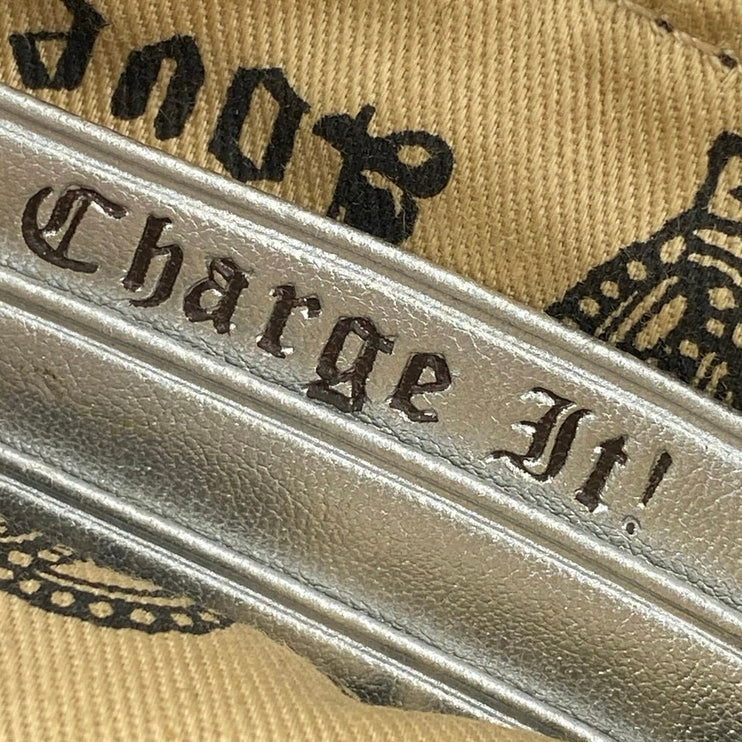 Juicy Couture Brown Velour Velvet Leather Embroidered Cards Wristlet Pouch Purse