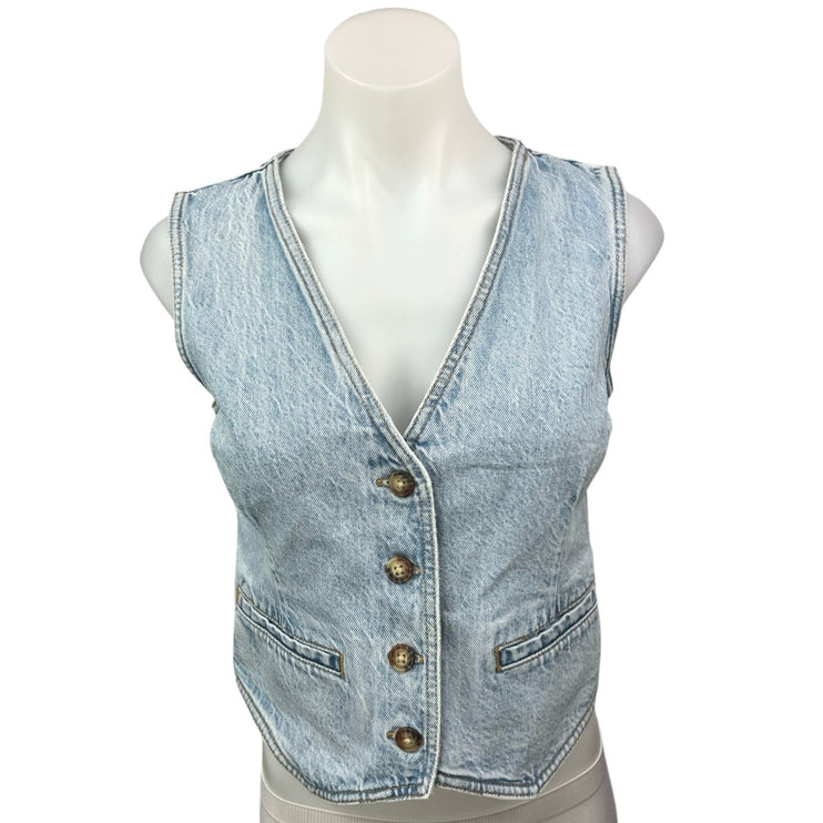 Abercrombie & Fitch Blue Light Wash V-neck Button Denim Crop Top Vest Size XS