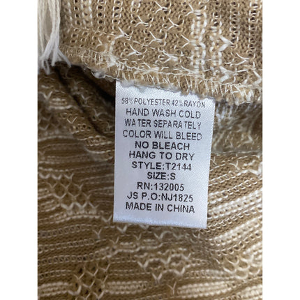 Entro Women's Beige Patterned Fringe Tassels Long Sleeve Bohemian Sweater Top S