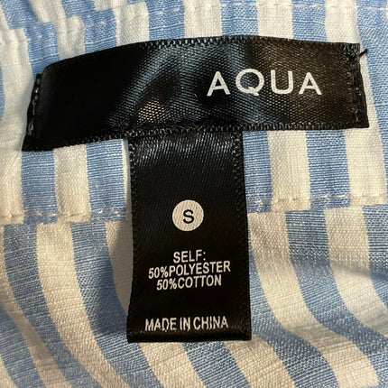 Aqua Blue Stripe Collared Short Sleeve Button Up Mini Flare A-Line Shirt Dress S