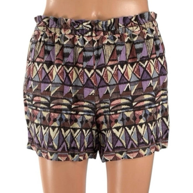Anthropologie Lilka Multicolor Linen Geometric Boho High Rise Mini Shorts Sz XS