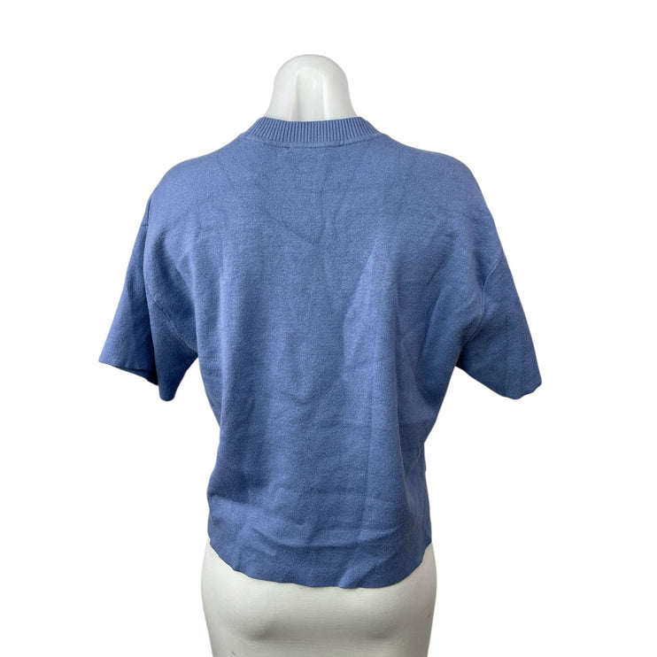 Abercrombie & Fitch Blue Knit Mock Neck Short Sleeve Crop T-Shirt Sweater Top M