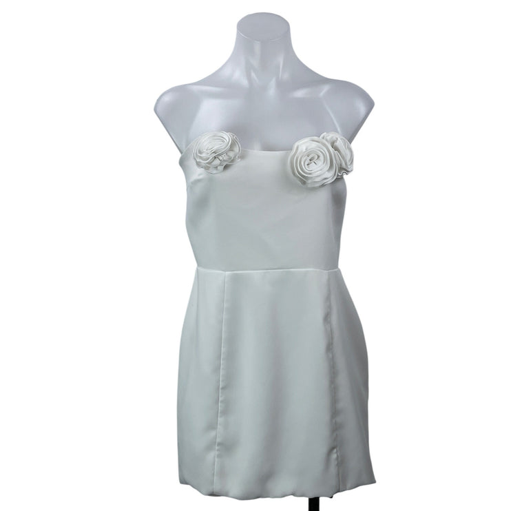 Amanda Uprichard White Floral 3D Strapless Bandeau Sheath Mini Dress Size S
