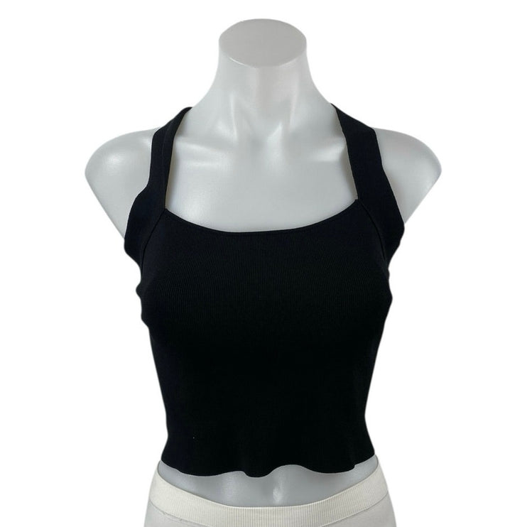 NBD Women's Black Sleeveless Knit Crisscross Back Yoga Athletic Crop Top Size M