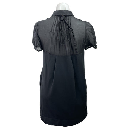 Theory Women's Black Button Puff Short Sleeve Collared Mini Shirt Shift Dress M
