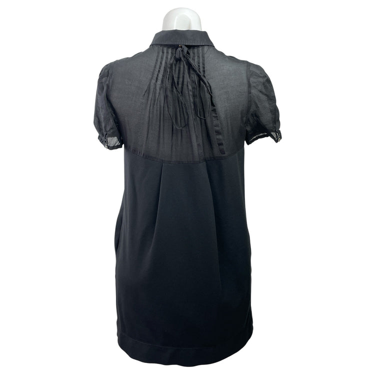 Theory Women's Black Button Puff Short Sleeve Collared Mini Shirt Shift Dress M