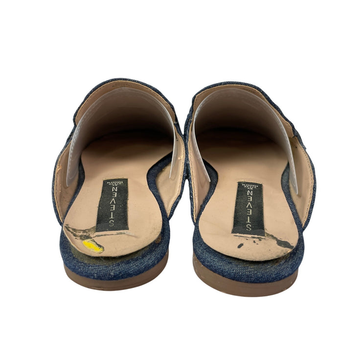 Steve Madden Royce Women's Floral Print Embroidery Square Toe Flat Denim Mules 9