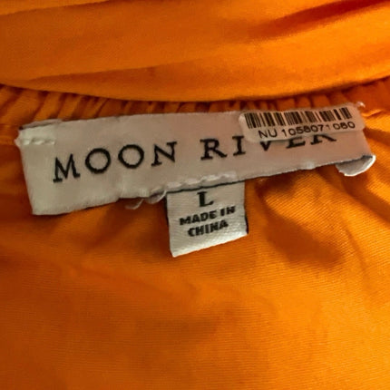 Moon River Womens Orange Smocked Short Flutter Sleeve Mini A-Line Dress Size L