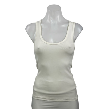 Dissh Women's White Ivory Ribbed Knit Scoop Neck Sleeveless Tank Top Size S
