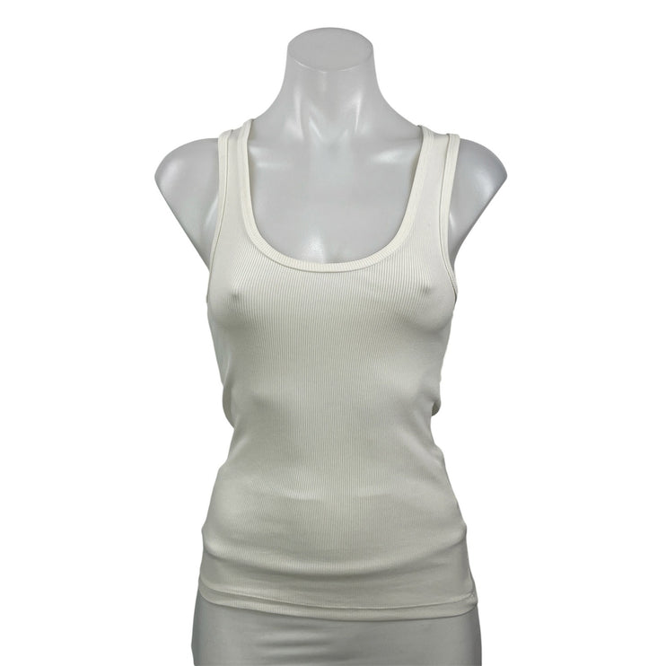 Dissh Women's White Ivory Ribbed Knit Scoop Neck Sleeveless Tank Top Size S