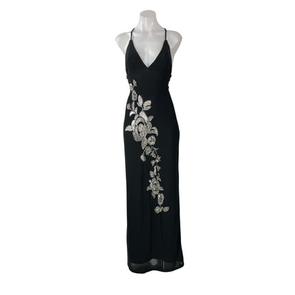 Peppermayo Beki Beaded Mesh Black Sleeveless V Neck Crossback Maxi Dress Size 4