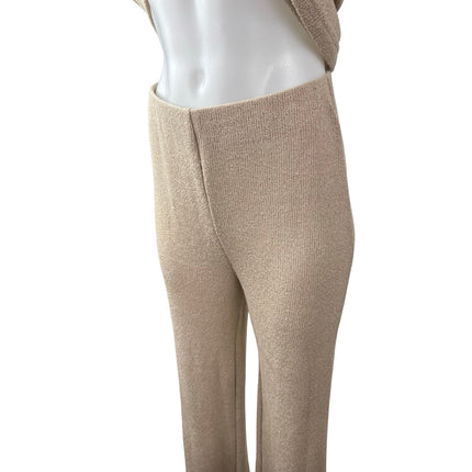 MNG Mango Beige Knit Sleeveless Button Up V Neck Wide Leg Pants 2 Pc Set Size S